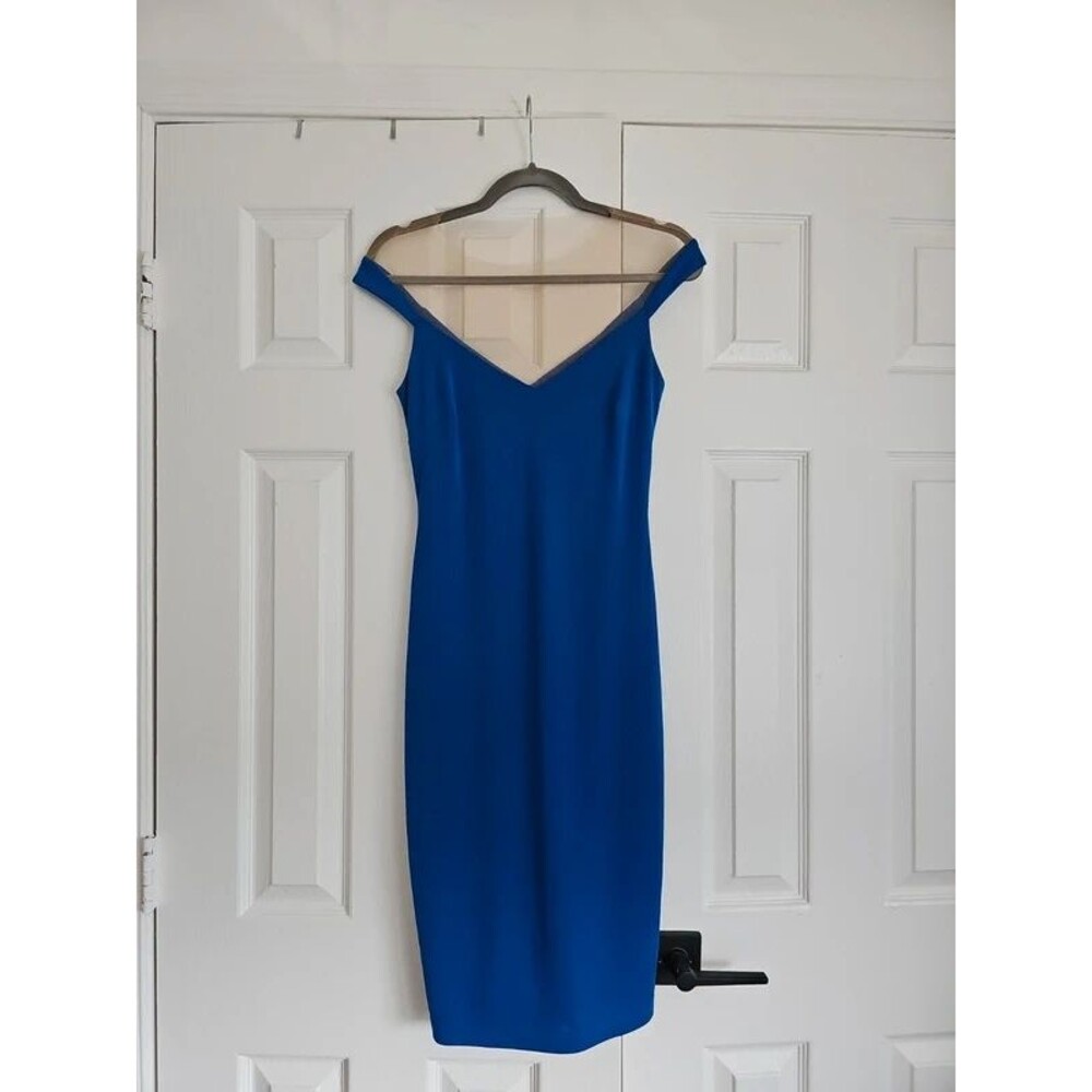 Bailey 44 sheer shoulder royal blue mini dress